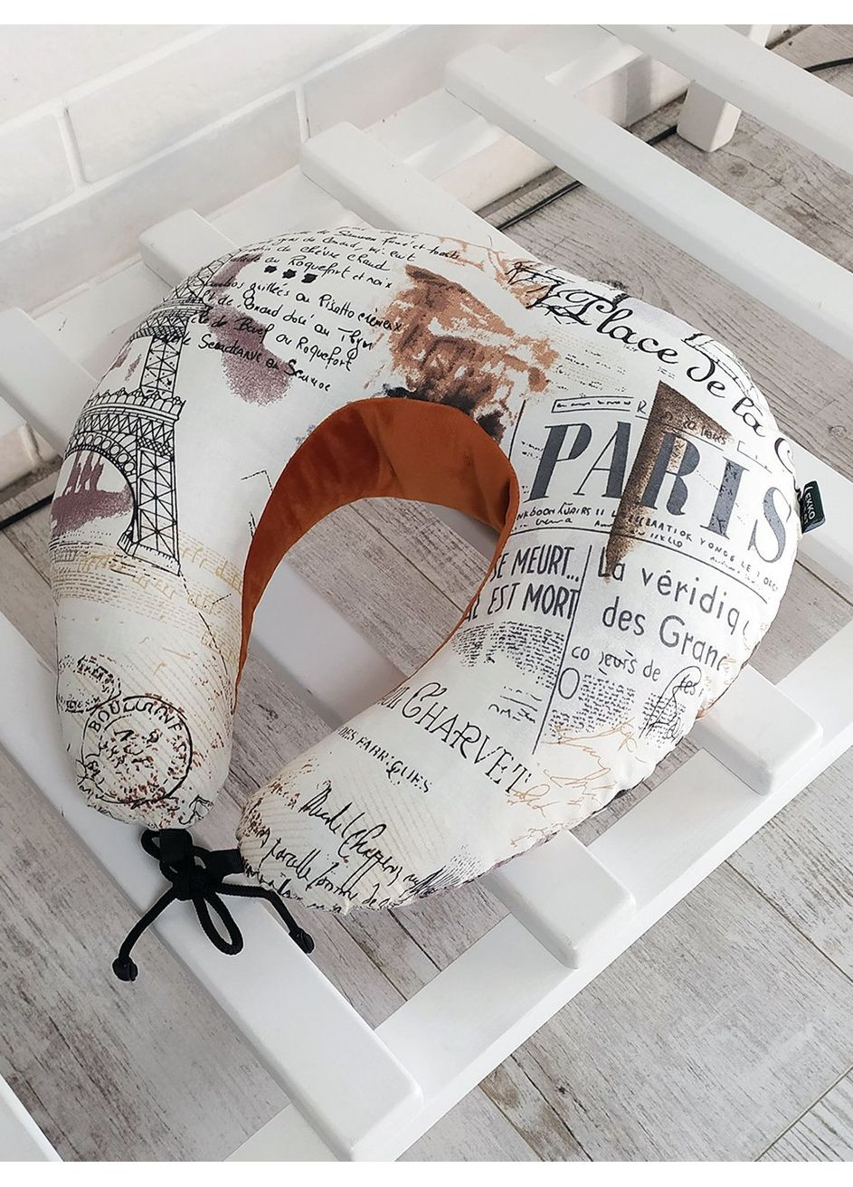 Подушка дорожня EKKOSEAT під шию та голову для відпочинку та подорожі. Бінарна з велюровою вставкою. Париж/Теракот. RO-3H-513 Ekko Seat (353719013)