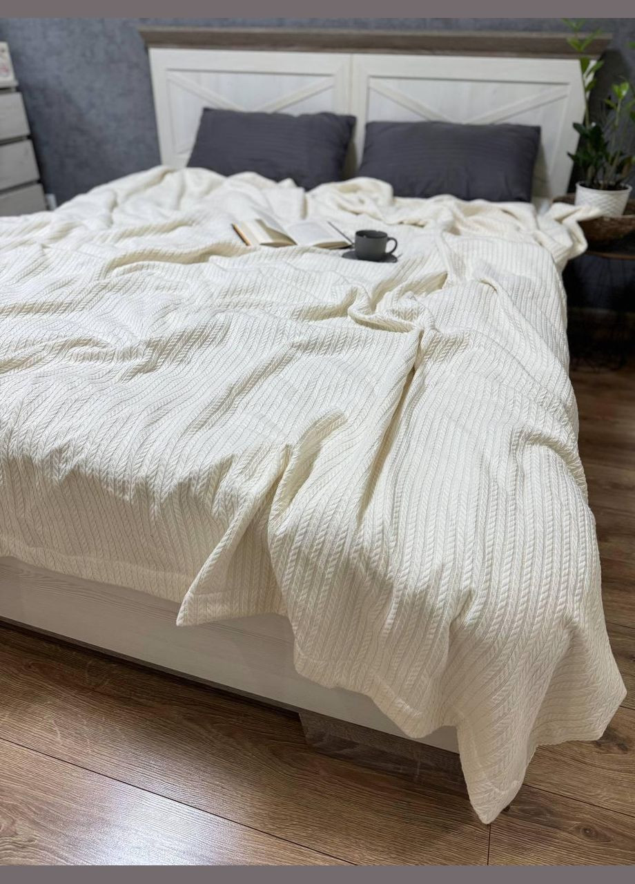 Покрывало Плед Косичка Евро 220х240 Хлопковое Кремовое No Brand (316714554)