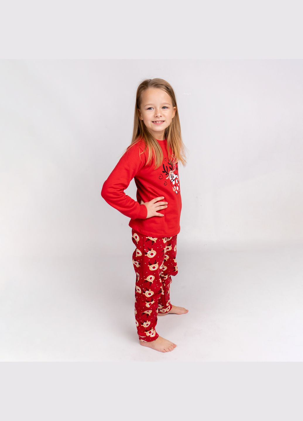 Червона всесезон піжама дитяча з начосом з оленями cozy dexter's