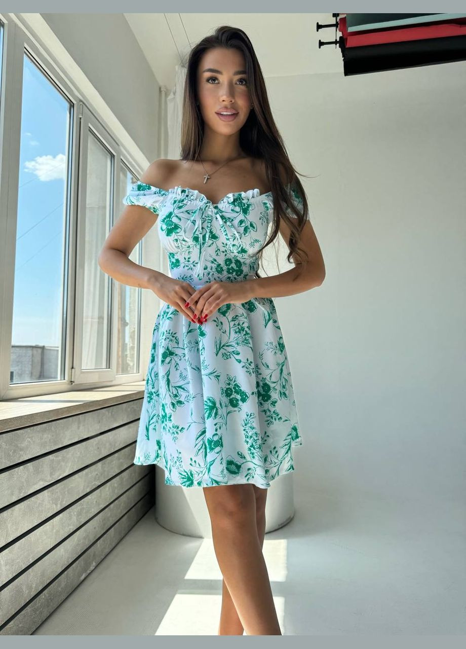 Бирюзовое кэжуал платье N.Family с цветочным принтом