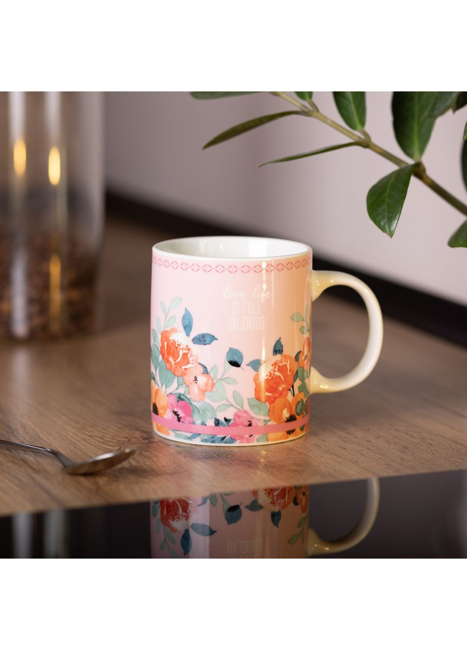 Кухоль керамічний з квітковим принтом 400 (мл) для чаю та кави Рожевий No Brand (369472953)