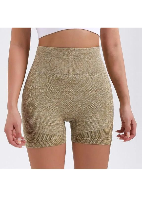 Женские спортивные шортики Пушап объем, Эластичные велосипедки с высокой посадкой и широким поясом для спорта No Brand спортивні шортики Пушап бежеві (360428816)