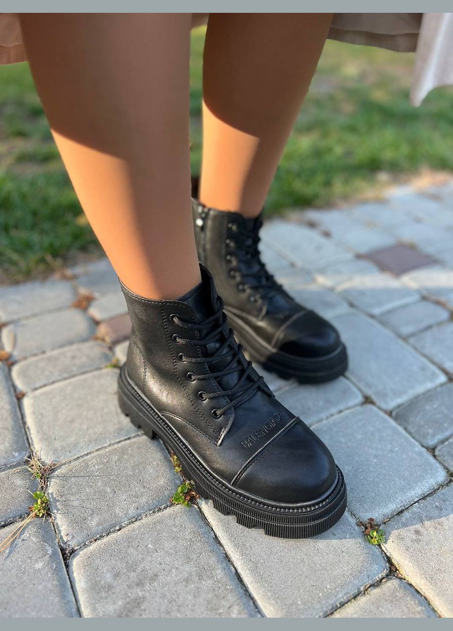 Осенние женские ботинки черные (1253) No Brand из искусственной кожи