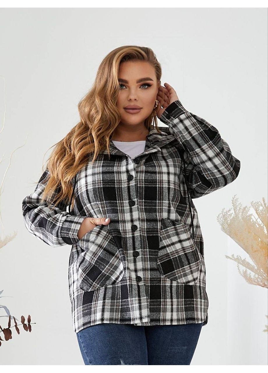 Черно-белая повседневный, домашний, кэжуал рубашка в клетку No Brand с длинным рукавом