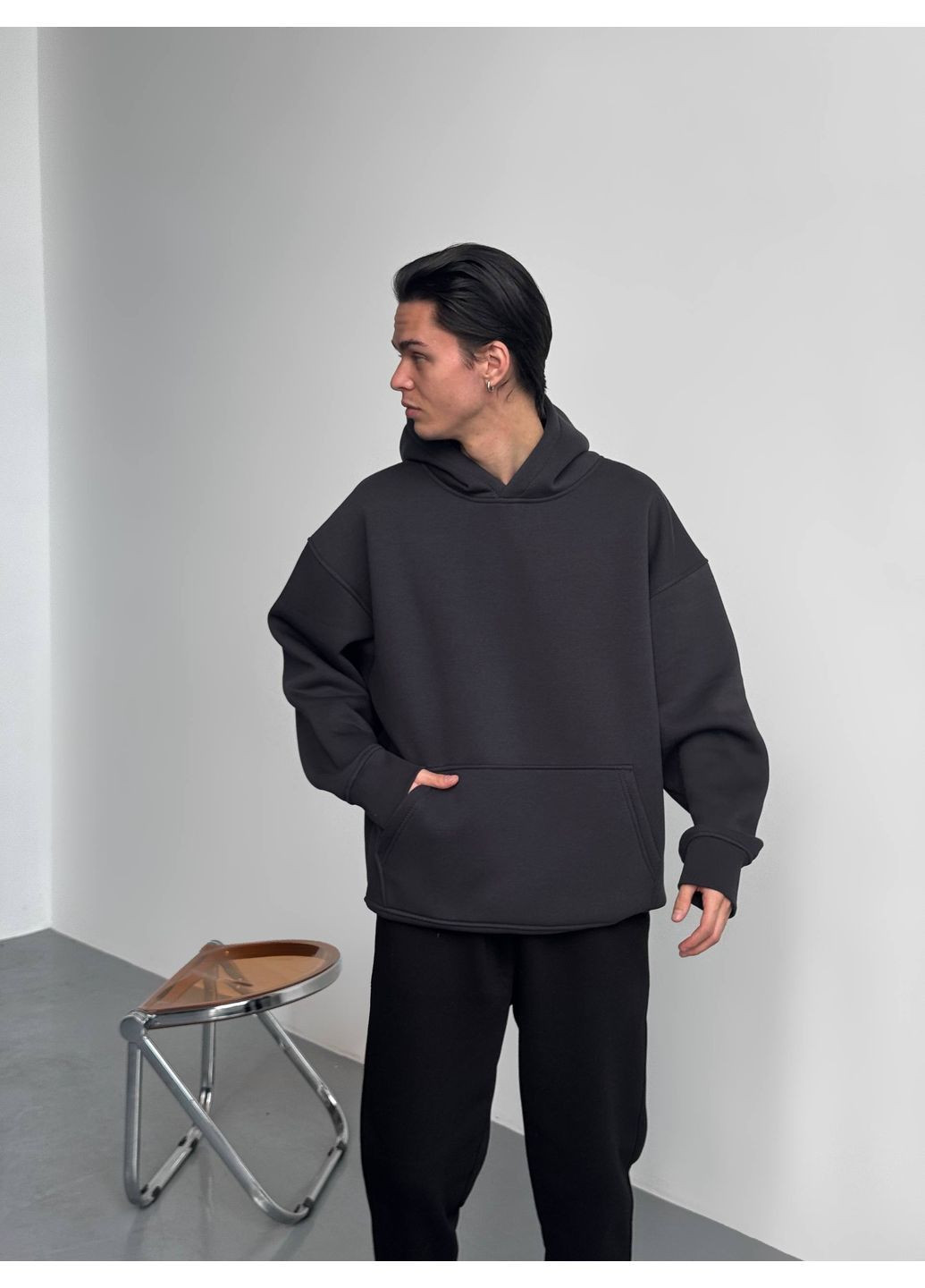 Оверсайз худой унисекс с начесом Over графит No Brand (365769338)