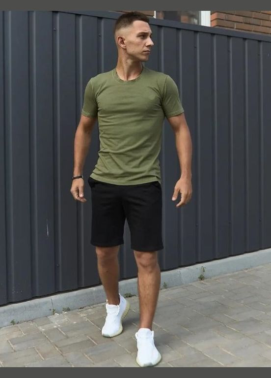 Хакі (оливкова) 2 в 1 футболка + шорти тканина стрейч високої якості No Brand