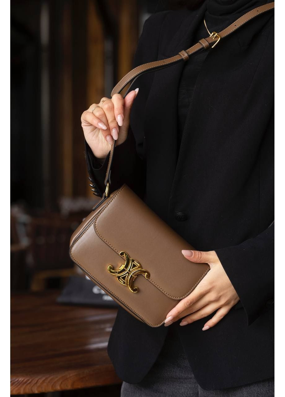 Шкіряна сумка Celine Teen Triomphe Bag in Shiny Calfskin Brown/Gold коричнева крос боді Селін класична No Brand (368864904)