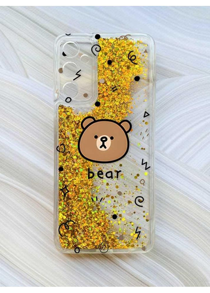 Чохол з плаваючими блискітками на Samsung Galaxy A34 5G (A346) Золотий:: Ведмедик (принт 76) CASE CONTROL (360707762)