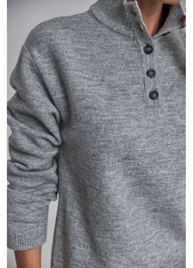 Серый зимний женский теплый джемпер на пуговицах (2838) Triko Bakh