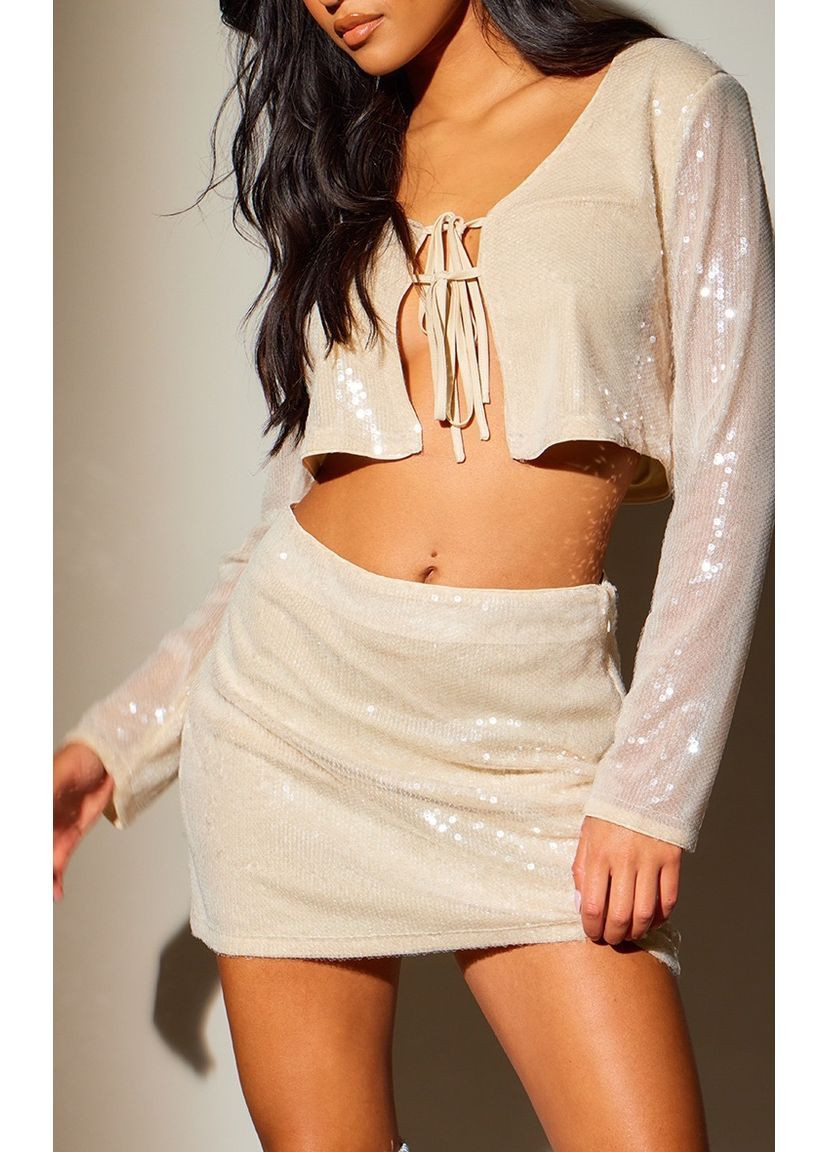 Бежевая юбка nude pink sequin бежевая m PrettyLittleThing