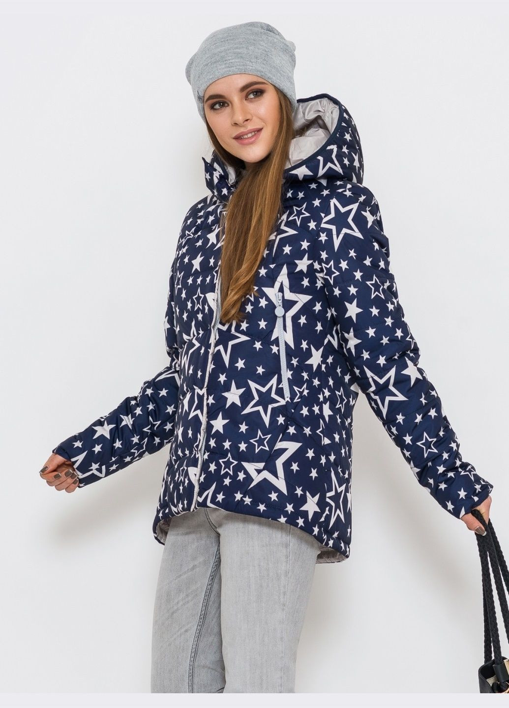 Синя демісезонна демісезонна куртка з принтом "зірки" і капюшоном синя Dressa
