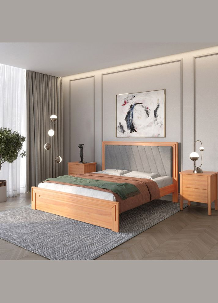 Двоспальне дерев'яне ліжко Торонто Т6 /Аляска 93 (сірий) 140х200 см (MBG-9631) Mebigrand (366083511)