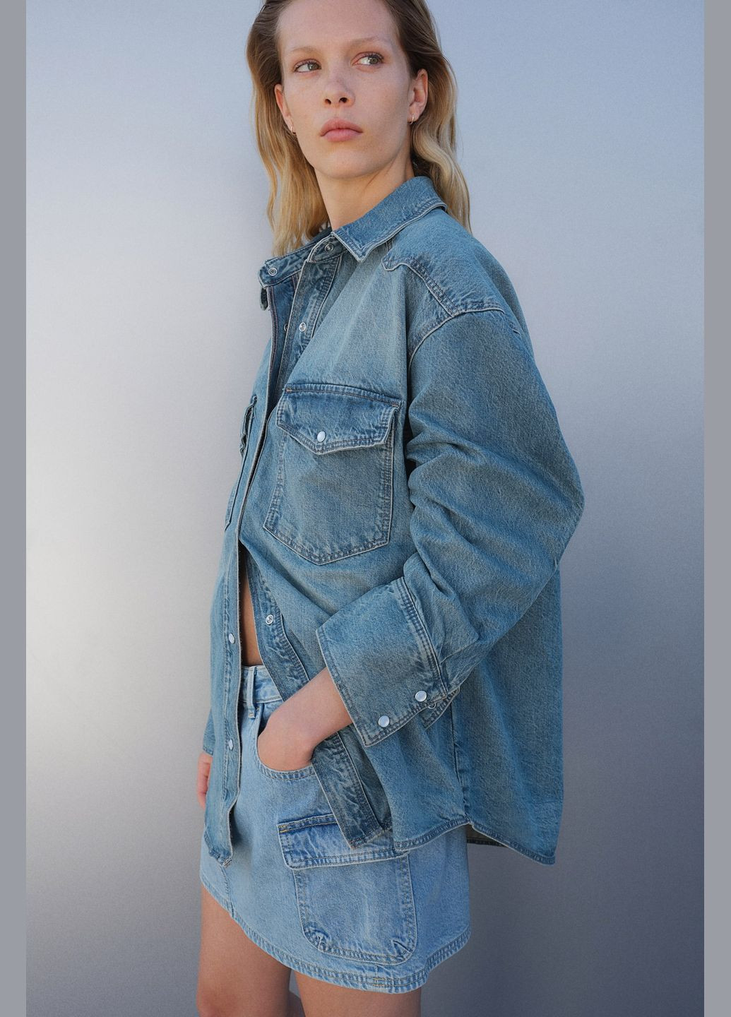 Голубой кэжуал рубашка однотонная H&M