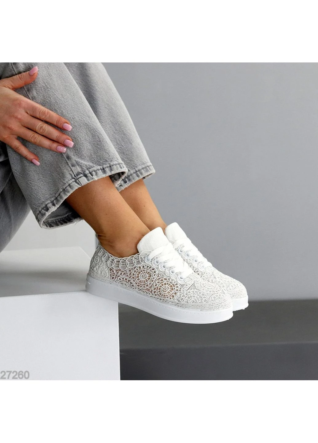 Белые белые кружевные кеды No Brand