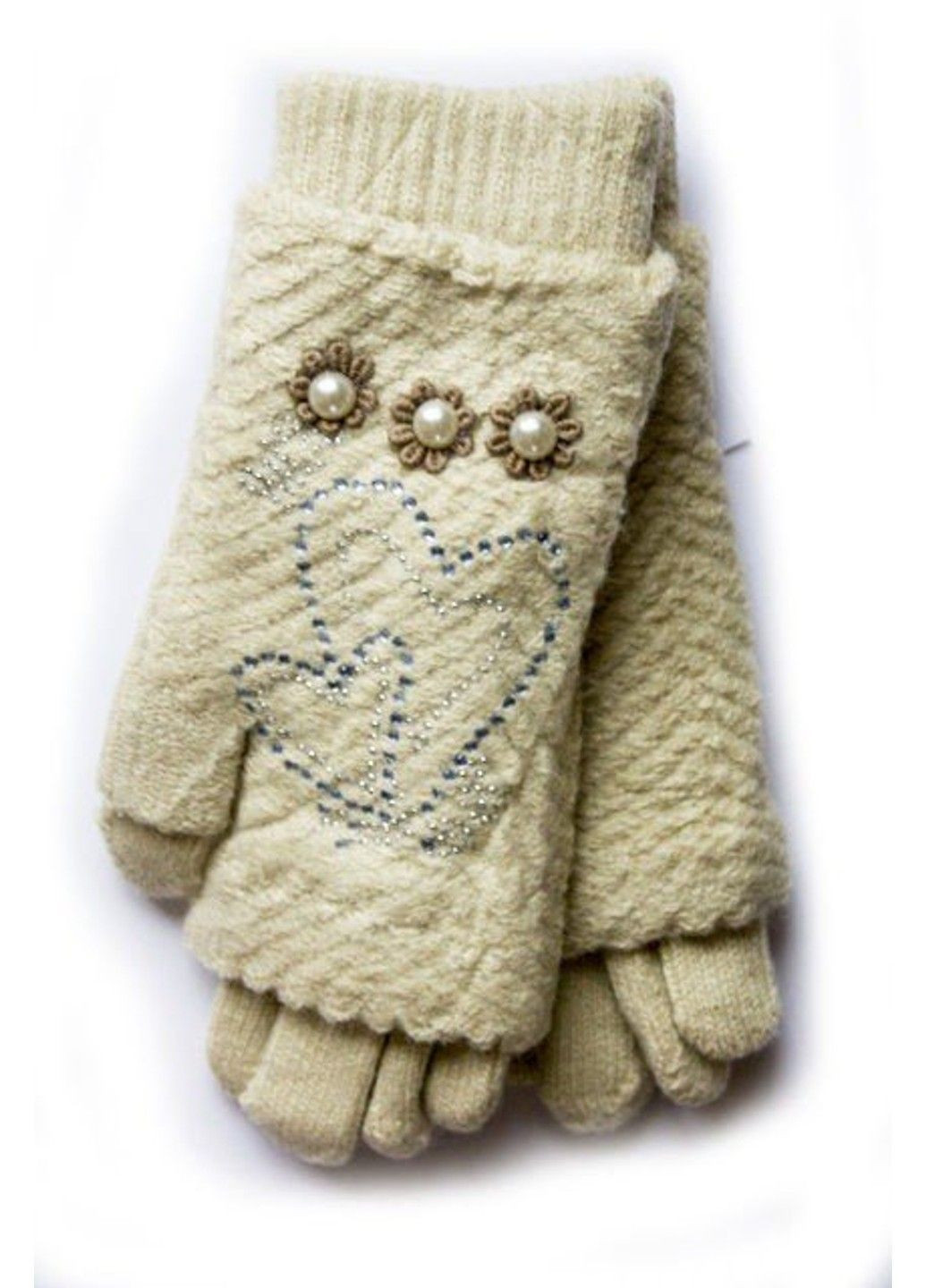 Вязаные белые женские перчатки-митенки Shust Gloves (362623995)