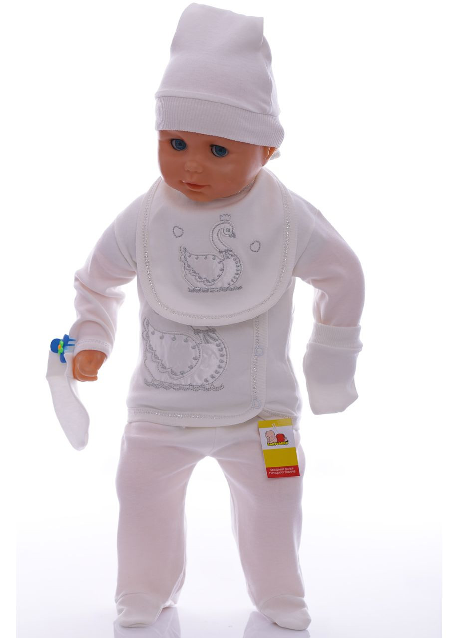 Білий демісезонний комплект повзунки, сорочечка, шапочка трикотажний лебідь білий 56 см (36998) BABYKROHA