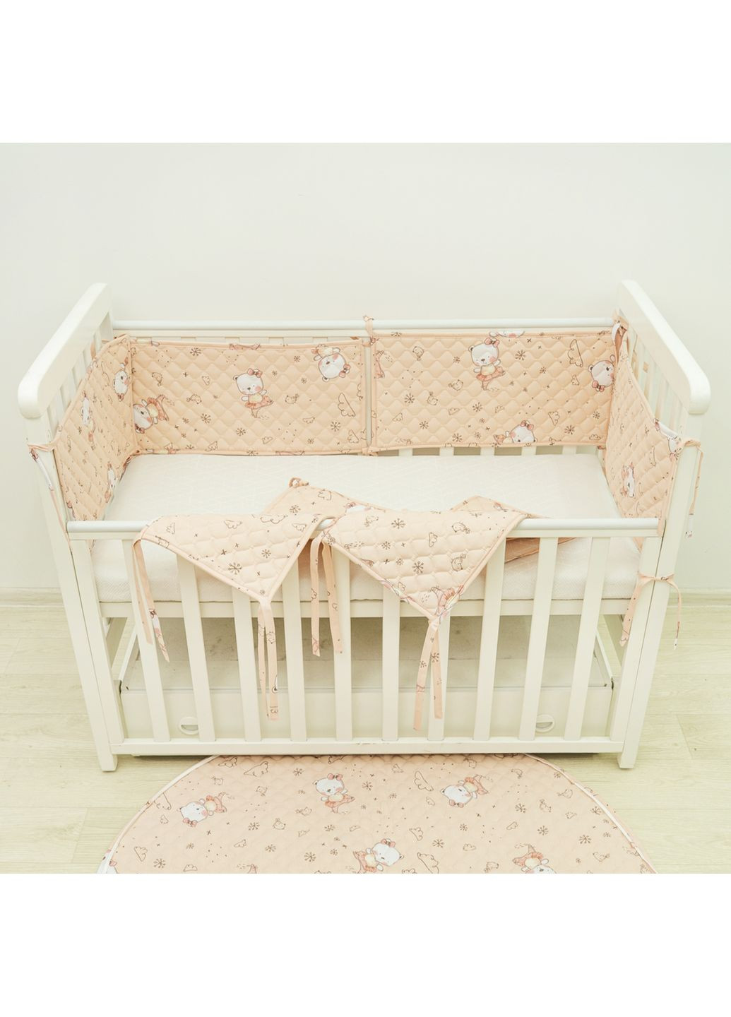 Бортик в кровать детский стеганный 30х60 (6 ед.) Ранфорс/ППУ 23232 Розовый Viluta (370678771)