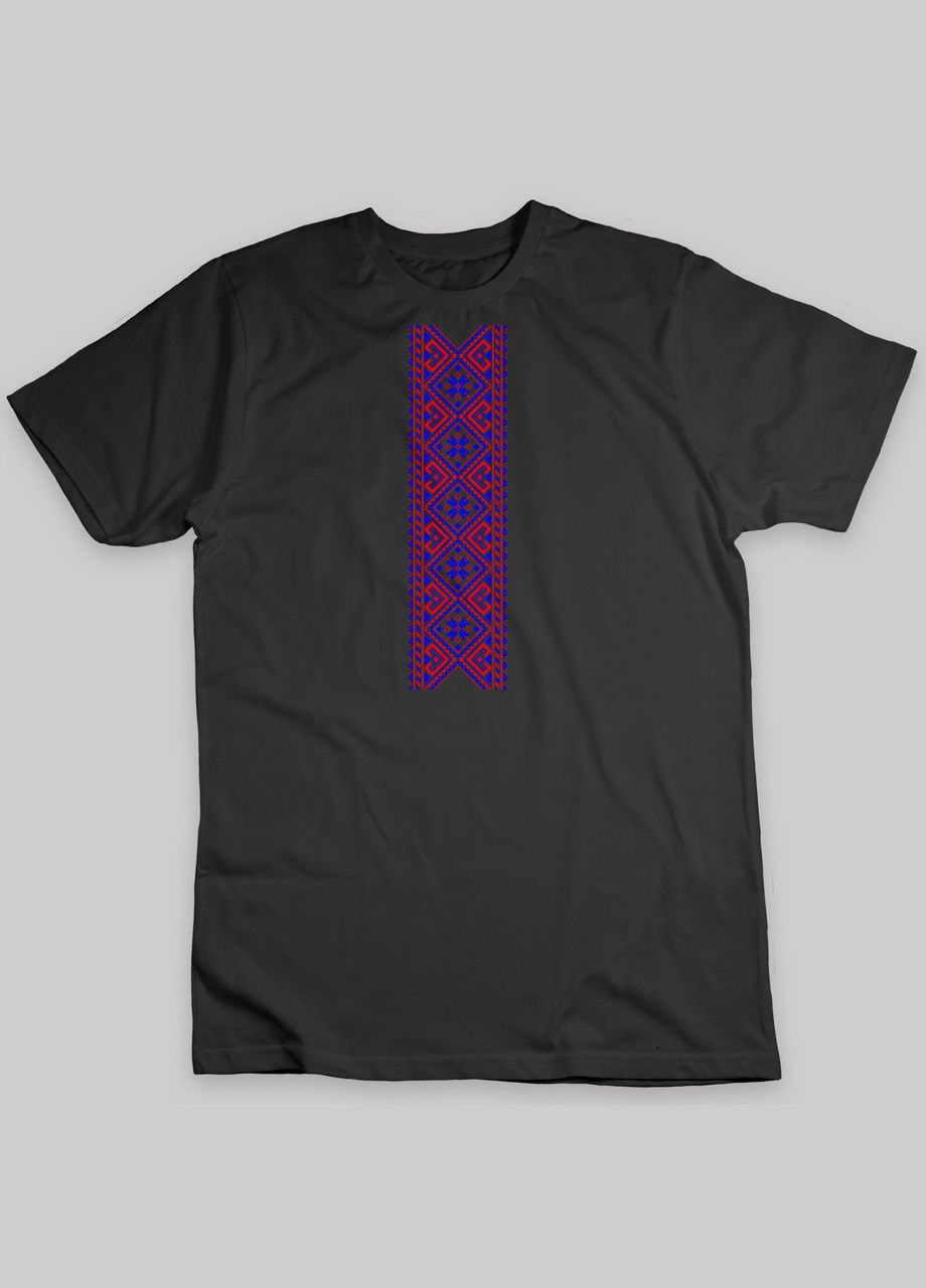 Футболка чорна з етнічним принтом "Вишиванка. Український синьо-червоний орнамент" Кавун футболка (316288221)