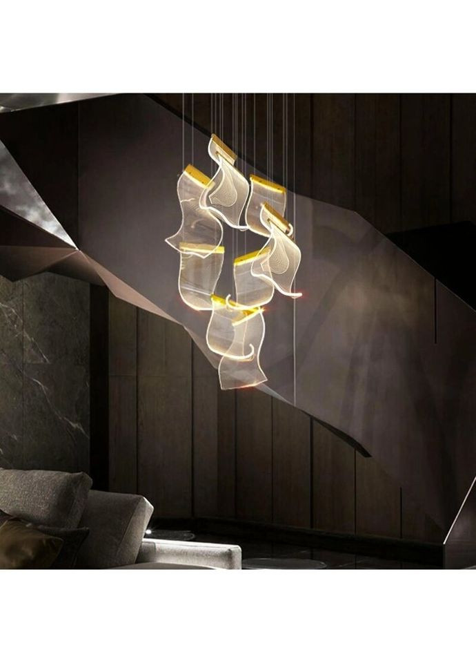 Люстра светодиодная подвесная LED светильник для квартиры на потолок лэд 26907 Латунь 45-200х5х30 см. Sunnysky (335975163)