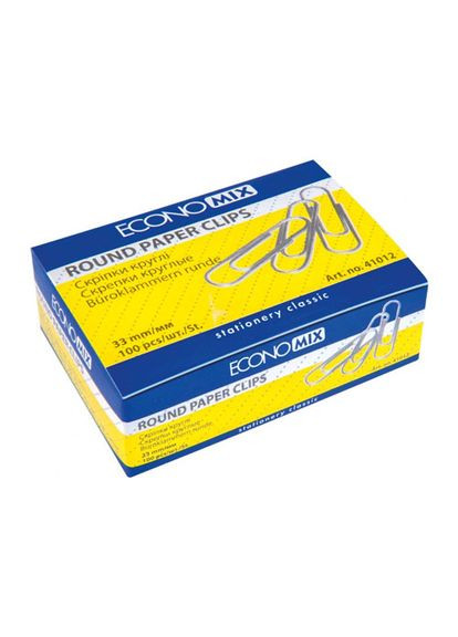 Скріпки закруглені Economix 33 мм 100 шт. Нікельовані (E41012) No Brand (330633032)