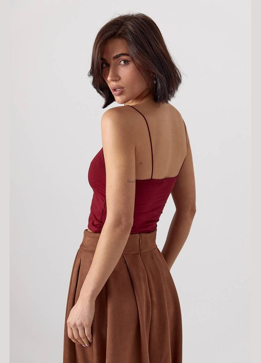 Приталений кроп-топ на бретелях-гумках Lurex — 327088245