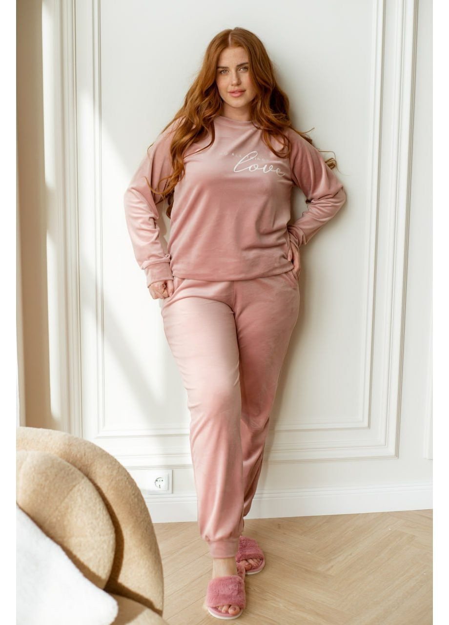 Розовая женский велюровый домашний костюм/пижама. Osoblyva