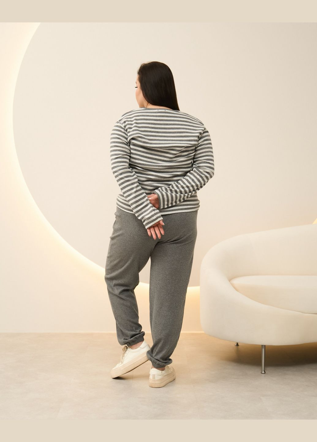 Серая всесезон пижама женская кофта+штаны серая в рубчик размер 2xl, 3xl, 4xl, 5xl кофта + брюки Nicoletta Піжама