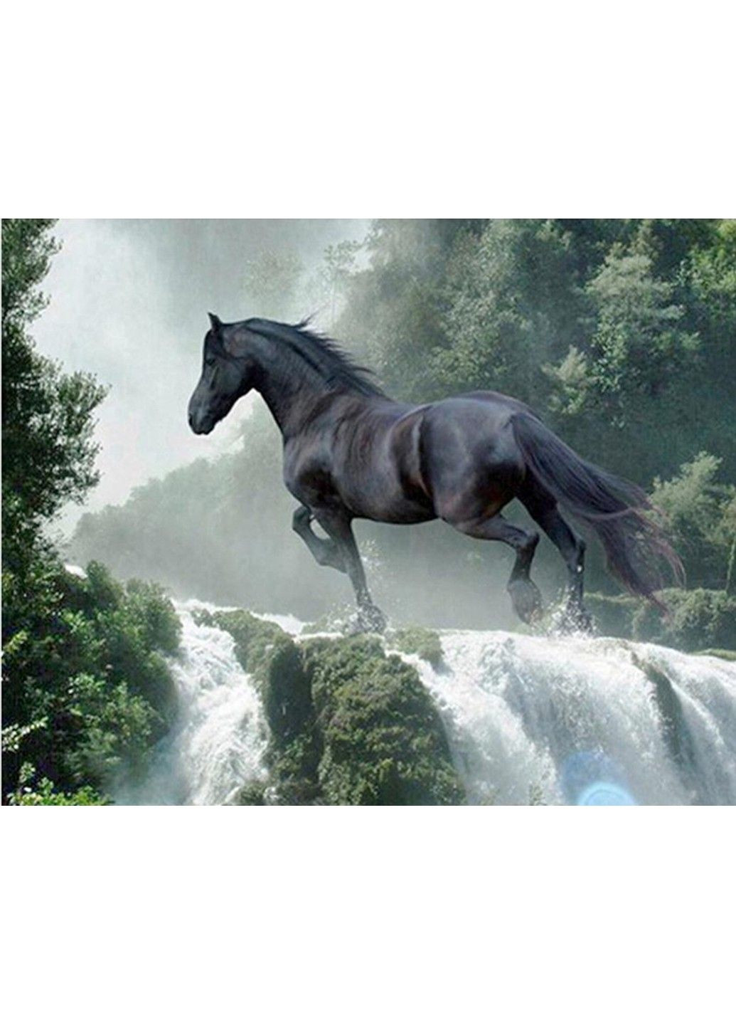 Алмазна мозаїка вишивка Чорний Кінь біля водоспаду на підрамнику повна 5d 30х40 см 178923 No Brand (332208430)