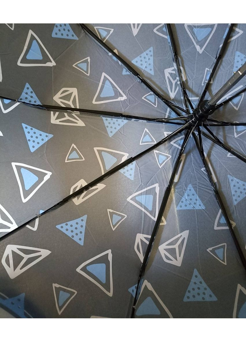 Чорна парасолька жіноча sl474 напівавтомат 10 спиць 3 складання чорний з синім середня система антивітер (350936339)