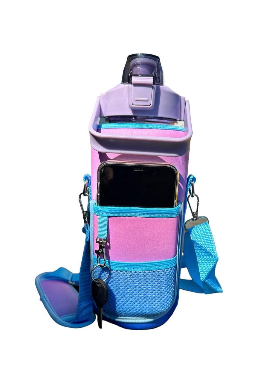 Фиолетовая,герметичная, спортивная бутылка в фиолетовом противоударном чехле, с соломинкой внутри. No Brand (270856087)