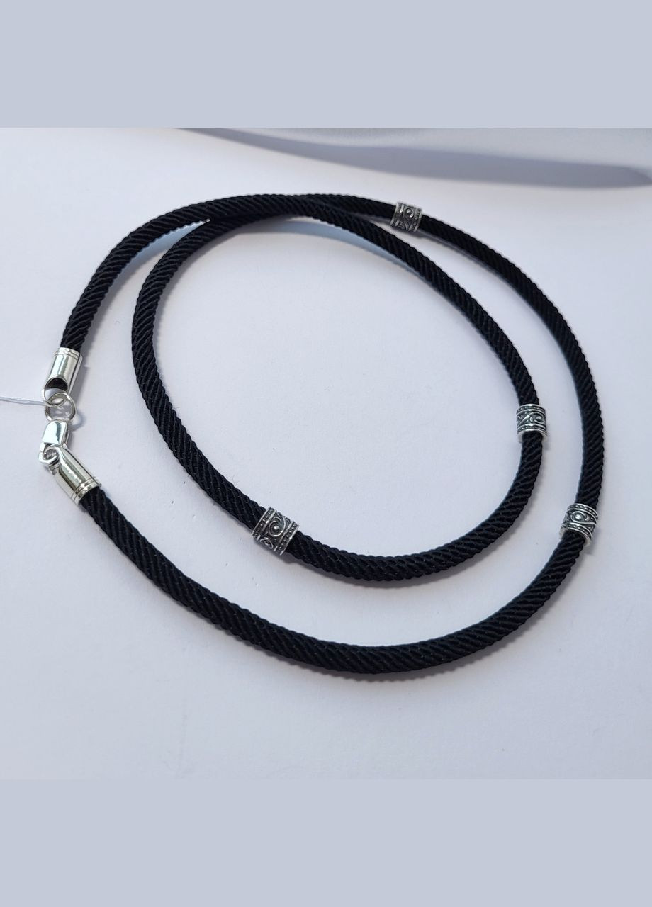 Чорний Шнурок на шию см плетений меланж 4 мм зі вставками срібло 925 проби Чорнене 44002 5.20г No Brand (331148505)