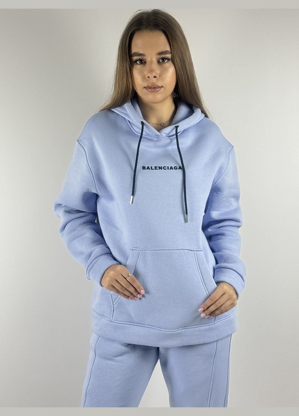 Костюм жіночий, блакитного кольору, спортивний, городського типу, з теплим начосом в середині з написом BALENSIAGA LoveKAN (311222924)