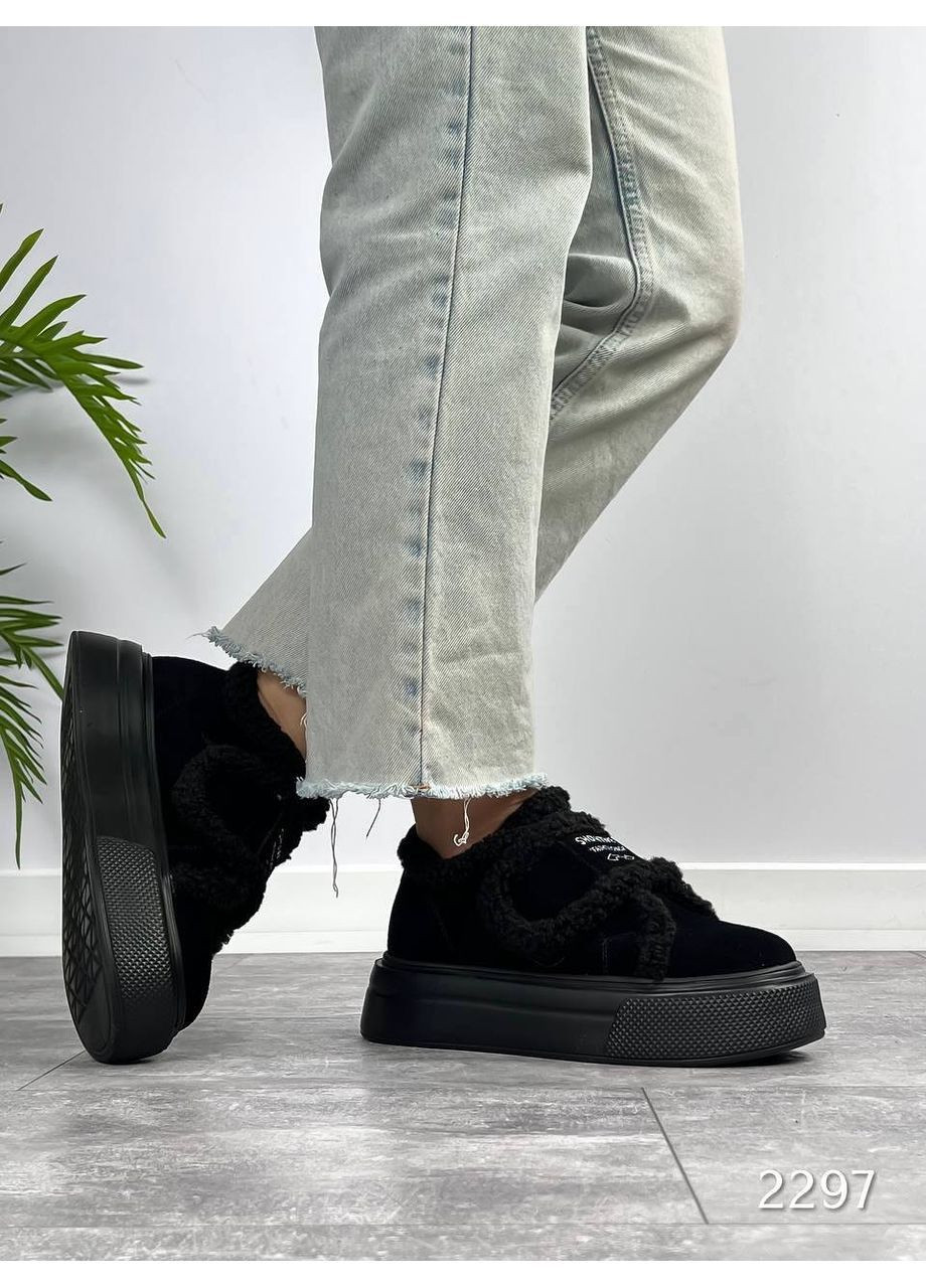 Зимові кросівки тедді, зимові кріпери, жіночі кросівки на зиму код 2297 ITTS чорні зими (362045518)