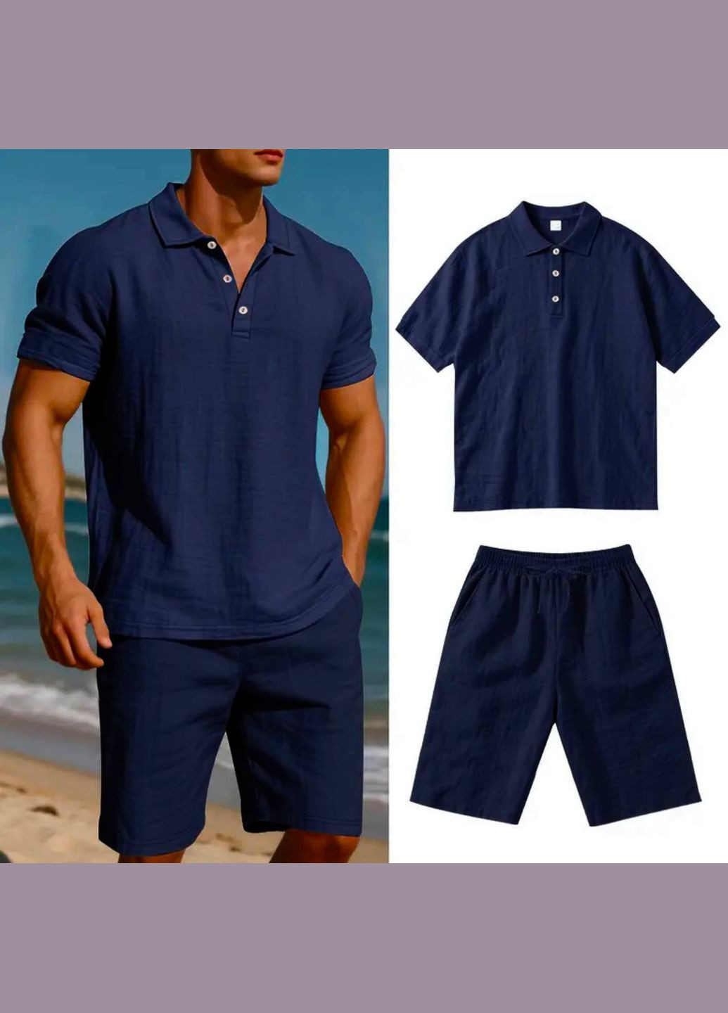Синий летний мужской костюм поло и шорты с шортами Style Point