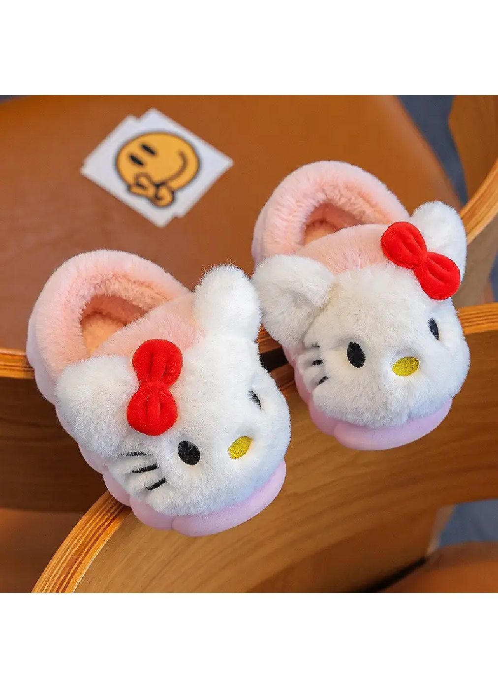 Розовые детские плюшевые комнатные тапочки для детей девочек с персонажем кошкой хеллоу китти (481328-prob) розовые размер 28-29 Unbranded с ушками, с вышивкой, с бантом