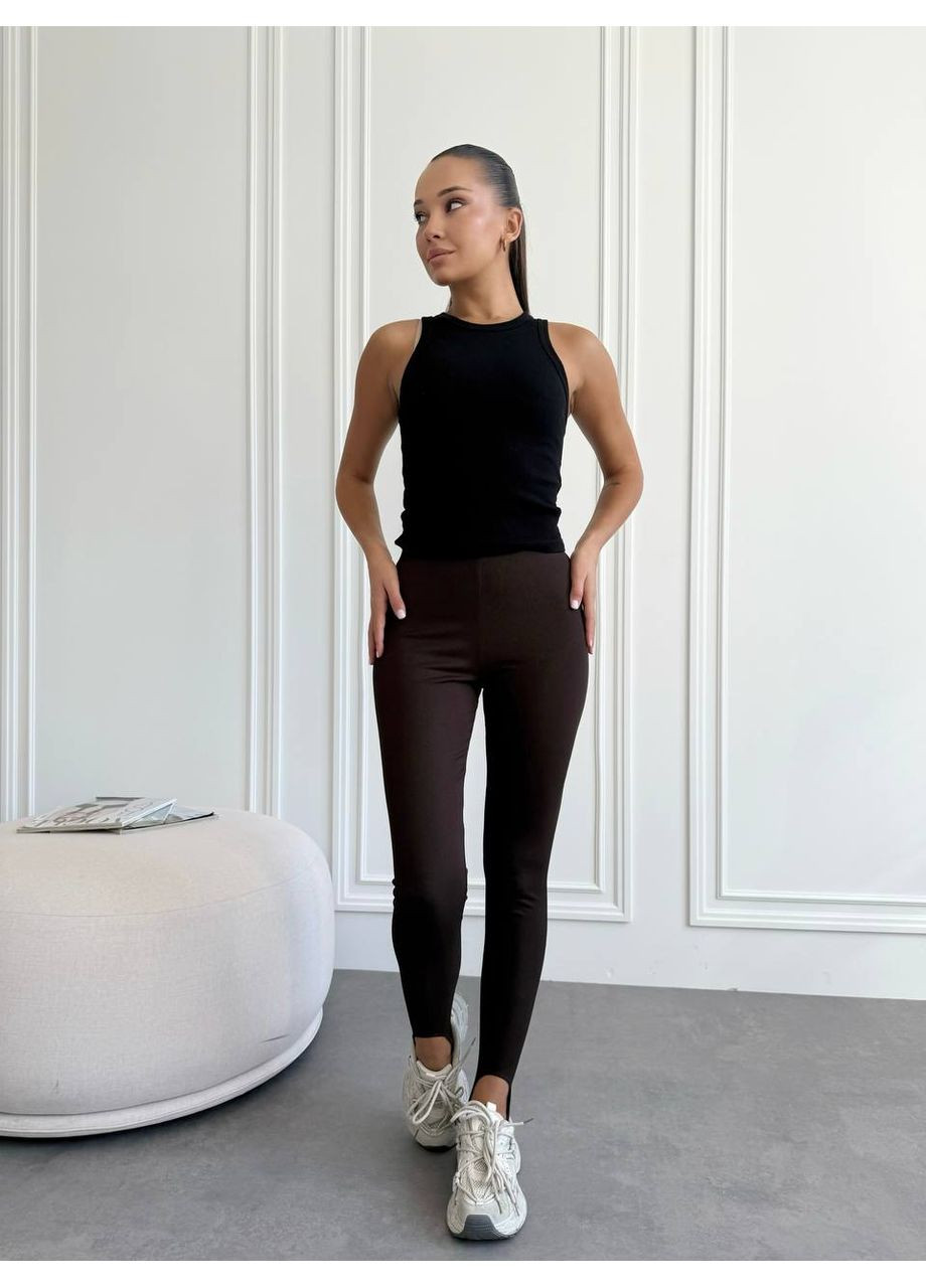 Коричневые демисезонные женские лосины со штрипками Fashion