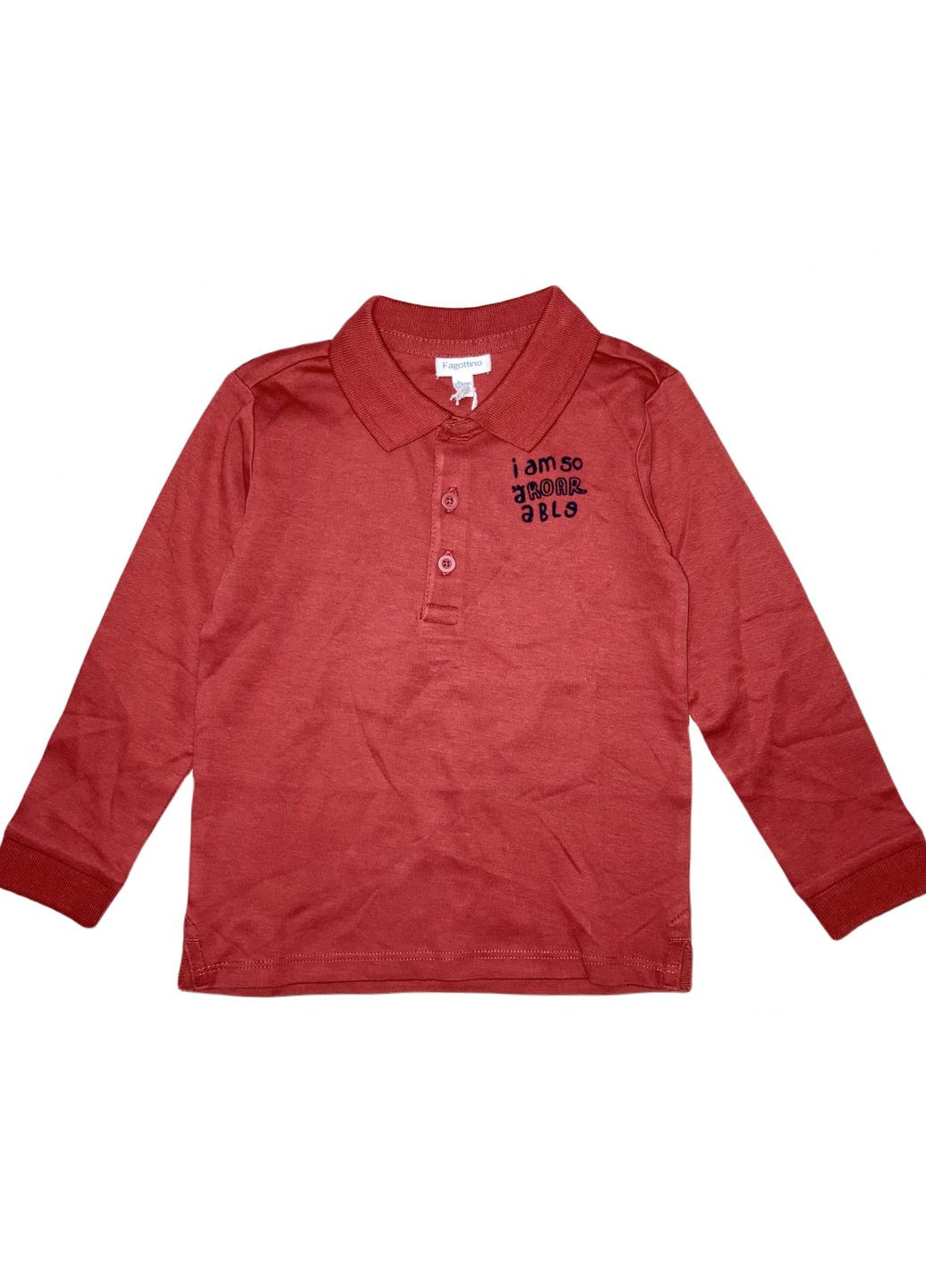 Бордовая детская футболка-футболка поло с длинными рукавами хлопковый трикотажный для мальчика 635932 для мальчика Fagottino с надписью