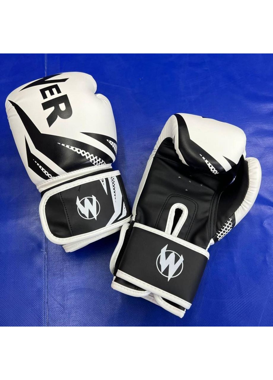 Перчатки боксерские POWER белые с черными элементами 10 унций POW-W-Б10 SNS (361033873)