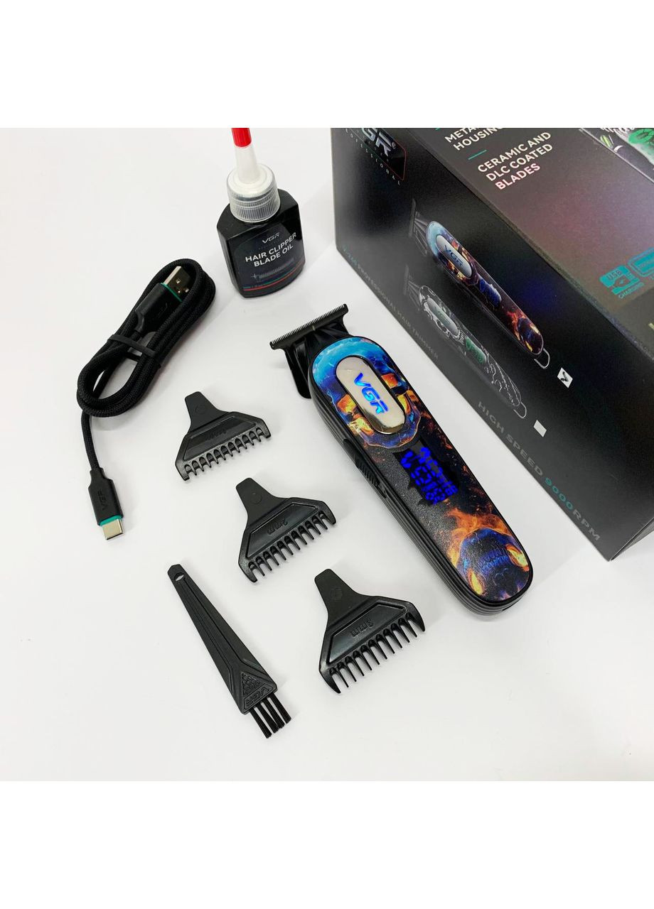 Тример акумуляторний для стрижки V-260 RED, 3 насадки, LED дисплей VGR (364665569)