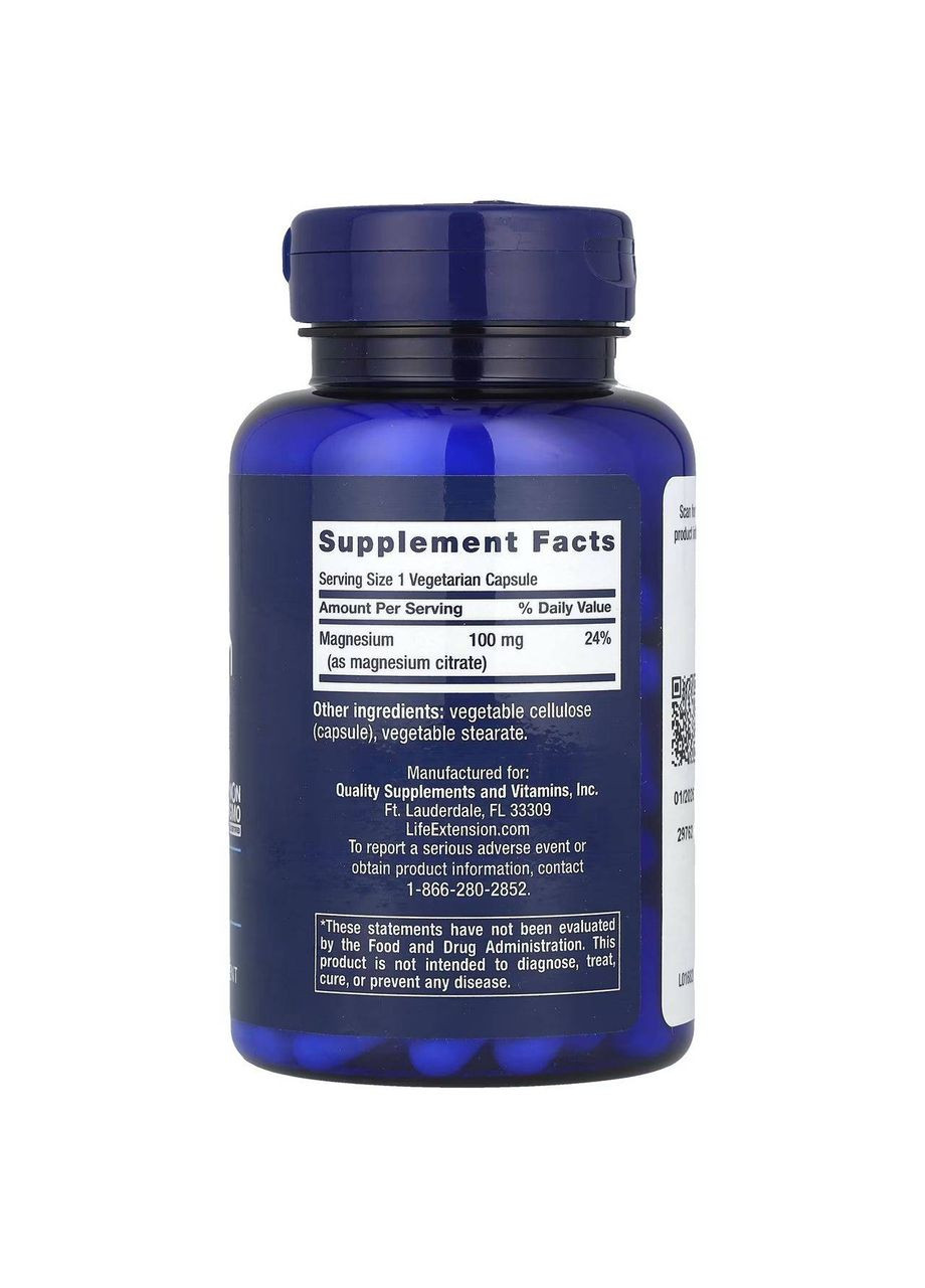 Магний цитрат, 100 мг, 100 капсул Life Extension (361858740)