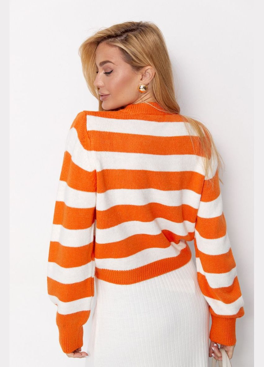 Помаранчевий зимовий жіночий в'язаний джемпер в широку смужку 740321 Lurex