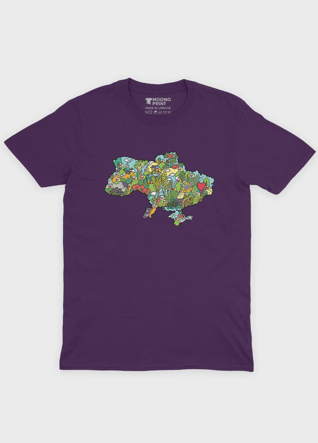 Фиолетовая демисезонная футболка для девочки с патриотическим принтом карта украины (ts001-1-dby-005-1-001-g) Modno