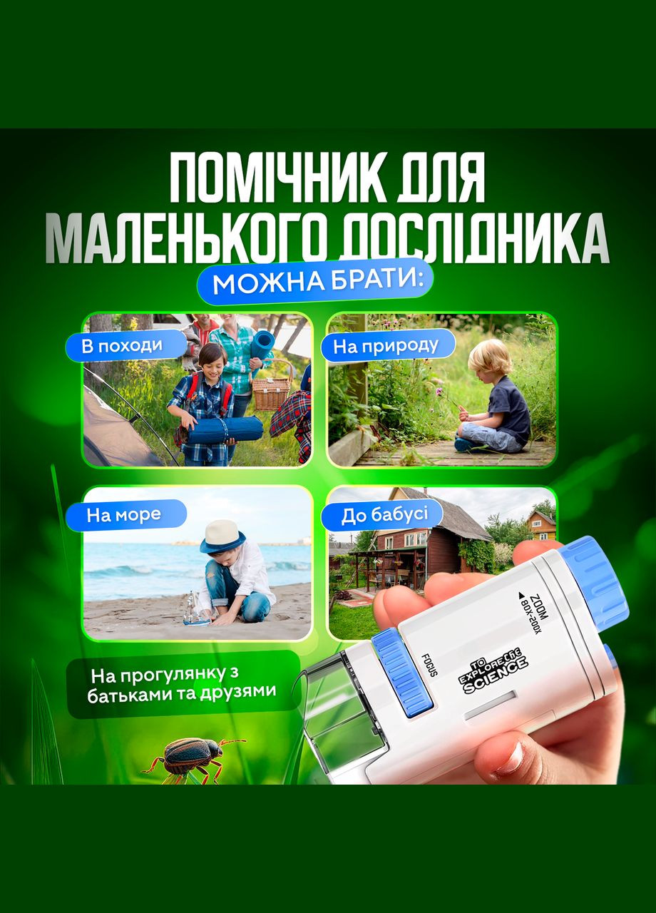 Мікроскоп цифровий кишеньковий портативний дитячий 60x-200x з підсвічуванням (micros-KD) No Brand (347590404)
