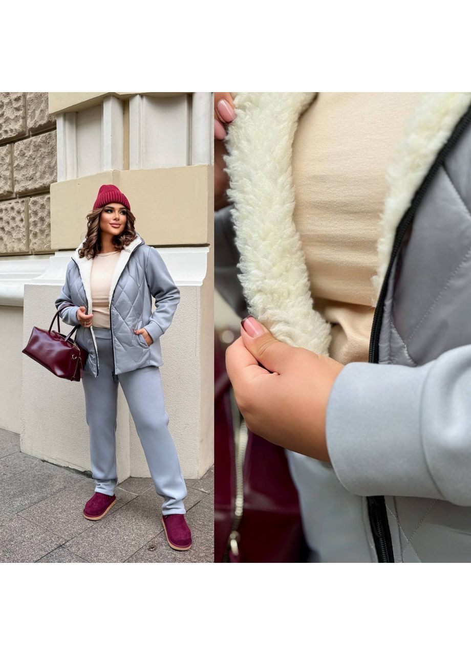 Теплый женский костюм из комбинированной ткани на меху. No Brand (362588377)