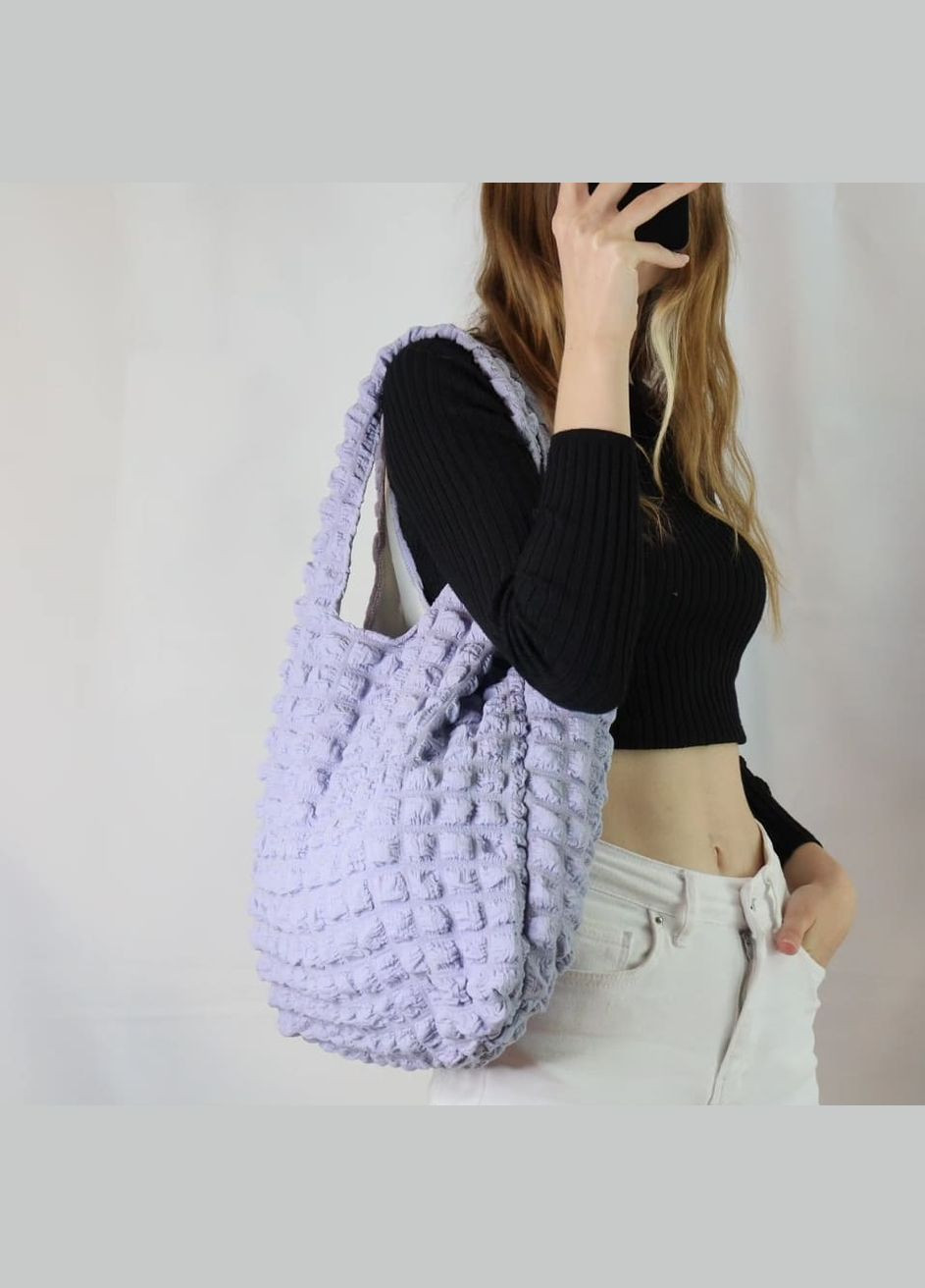 Сумка шопер лавандовый текстурный в кубик в стиле винтаж ретро объемная маршмелоу мягкая cozy casual coquette No Brand (306442737)