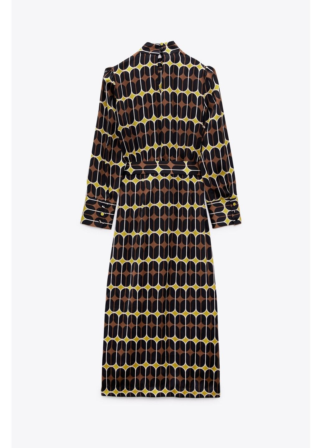 Комбинированное платье женское brown satin belted midi dress Zara