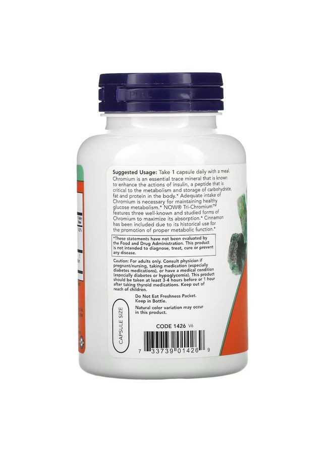 Вітаміни та мінерали Tri-Chromium 500 mcg, 180 вегакапсул Now (322210123)