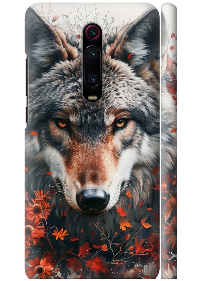 3D пластиковый матовый чехол 'Wolf and flowers' для Endorphone Xiaomi Mi 9T Pro (285781730)