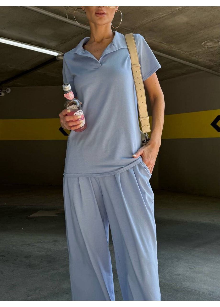 Комфортный женский костюм с прямыми брюками и поло Україна (355803473)