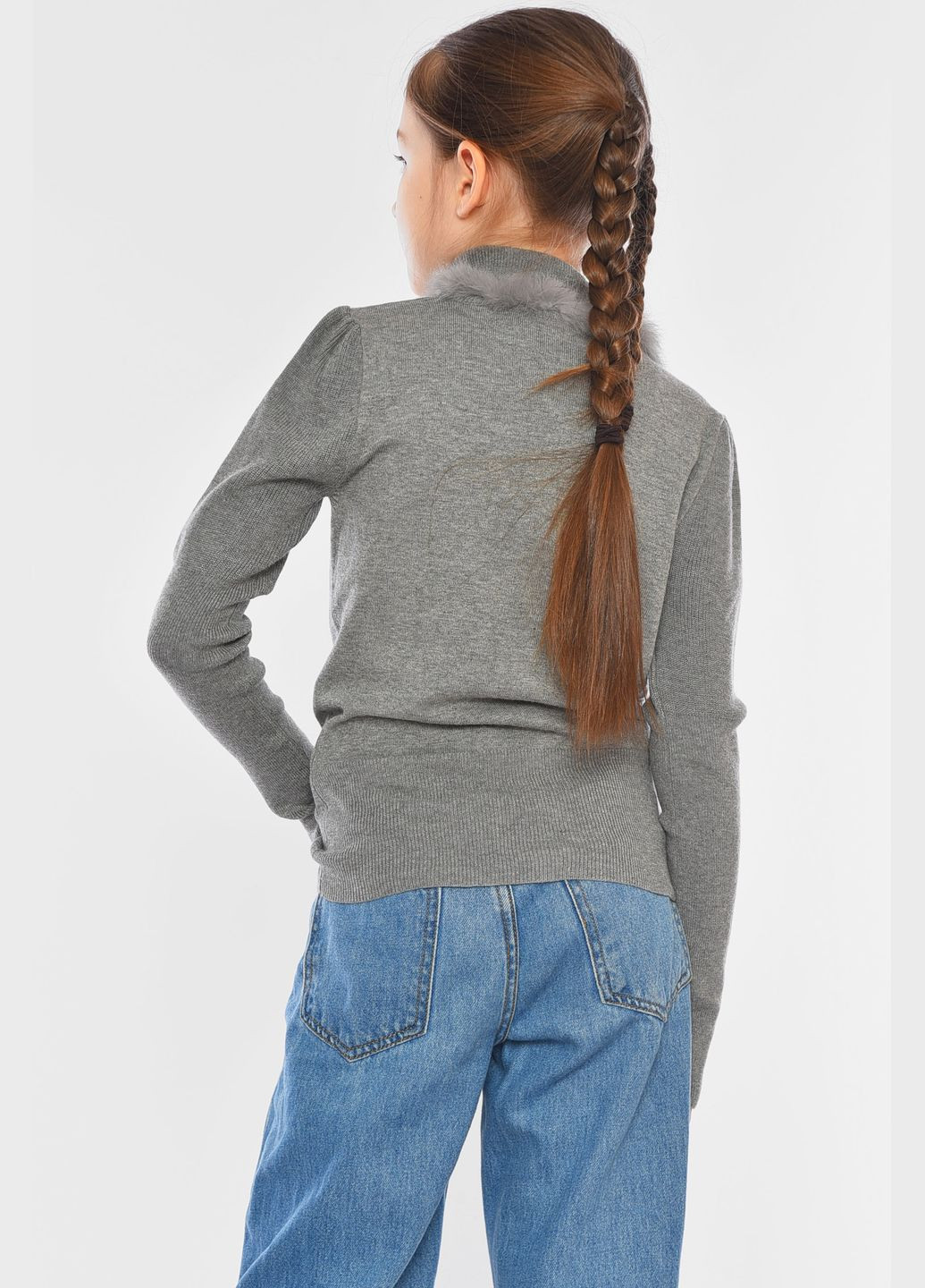 Сірий зимовий светр дитячий для дівчинки сірого кольору пуловер Let's Shop